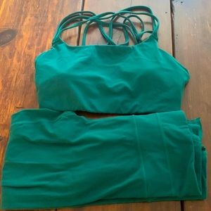 Athleta sports bra (size small) and capri (size medium) dark green